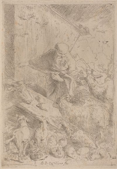 Noe i zwierzęta wchodzące do arki autorstwa Giovanni Benedetto Castiglione