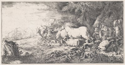 Noe i zwierzęta wchodzące do arki, ok. godz. 1650-55. autorstwa Giovanni Benedetto Castiglione