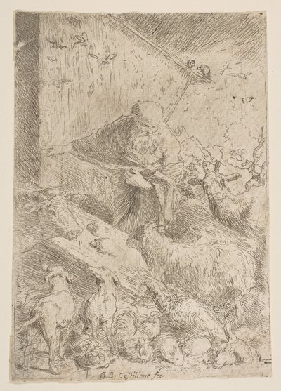 Noe wpuszczający zwierzęta do arki, ok. godz. 1630. autorstwa Giovanni Benedetto Castiglione