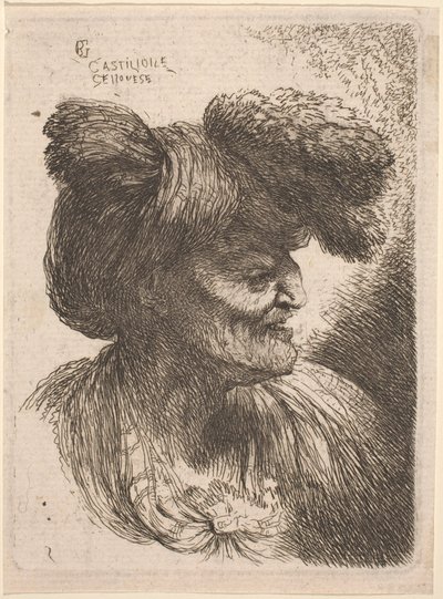 Staruszek w turbanie ozdobionym futrem, zwrócony w prawo autorstwa Giovanni Benedetto Castiglione