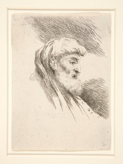 Staruszek z Długą Brodą, z profilu, zwrócony w prawo, z cyklu Les petites tetes d autorstwa Giovanni Benedetto Castiglione