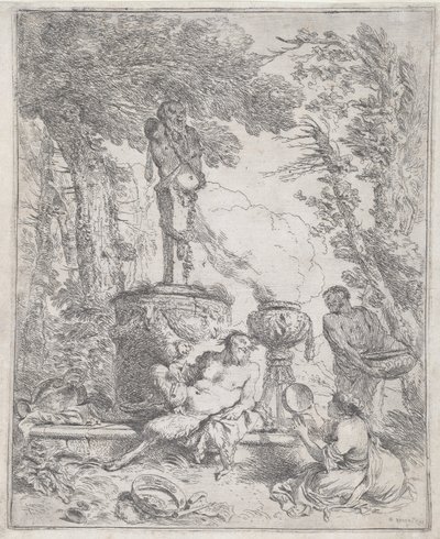 Pan leżący przed hermą autorstwa Giovanni Benedetto Castiglione