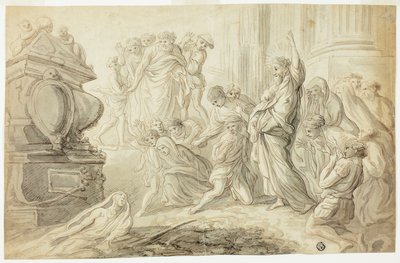 Wychowanie Łazarza (recto); Podróżni z wózkiem na zewnątrz gospody (verso) autorstwa Giovanni Benedetto Castiglione