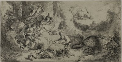 Narodzenia z Bogiem Ojcem i Aniołami autorstwa Giovanni Benedetto Castiglione