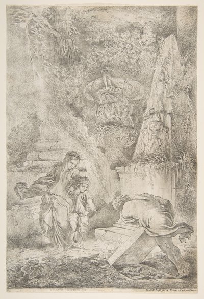 Tezeusz odnajdujący ramiona ojca, 1645 opublikowany 1648. autorstwa Giovanni Benedetto Castiglione
