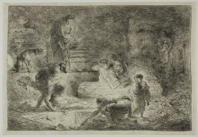 Tobit grzebie zmarłych autorstwa Giovanni Benedetto Castiglione