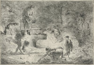 Tobit grzebiący zmarłego, ok. 1647-51 autorstwa Giovanni Benedetto Castiglione