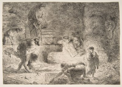 Tobit grzebanie zmarłych 1647-51. autorstwa Giovanni Benedetto Castiglione