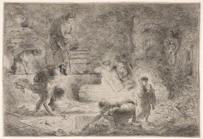 Tobit grzebie zmarłych, ok. godz. 1647-51. autorstwa Giovanni Benedetto Castiglione
