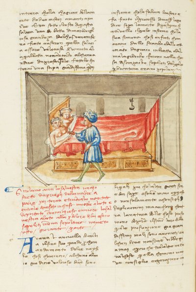 Dekameron, Przeszłość; Girolamo Sighieri w sypialni Salvestra, Czwarty dzień, opowiadanie 8. autorstwa Giovanni Boccaccio
