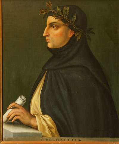 Giovanni Boccaccio, renesansowy poeta (obraz na drewnie) autorstwa Giovanni Boccaccio