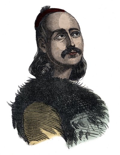 Markos Botsaris (Marco Botzaris) generał i bohater greckiej wojny o niepodległość 1788-1823 - rycina Giovanniego Boggiego autorstwa Giovanni Boggi