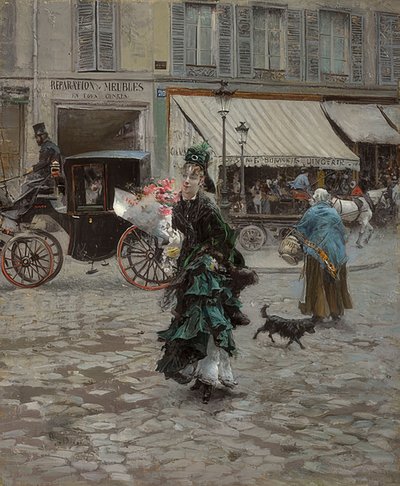 Przechodząc przez ulicę. 1873-75 autorstwa Giovanni Boldini