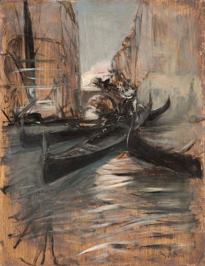 Kanał z gondolami, Wenecja, Włochy, 1910-14 autorstwa Giovanni Boldini