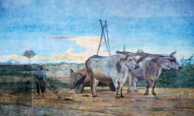 Zbiórka obornika, wóz z wołami autorstwa Giovanni Boldini