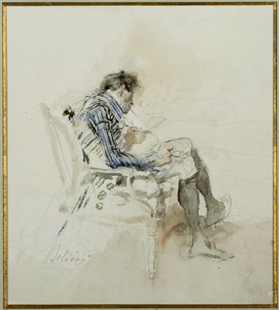 Pan siedzący w fotelu czytający książkę i palący fajkę autorstwa Giovanni Boldini