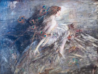 Portret markizy Casati z pawimi piórami autorstwa Giovanni Boldini