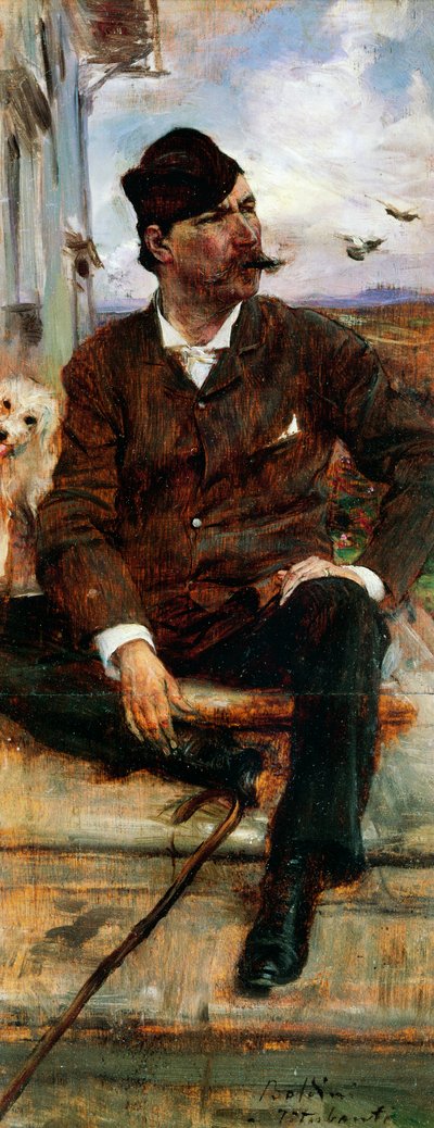 Portret malarza Cristiano Banti w kapeluszu w kratę autorstwa Giovanni Boldini