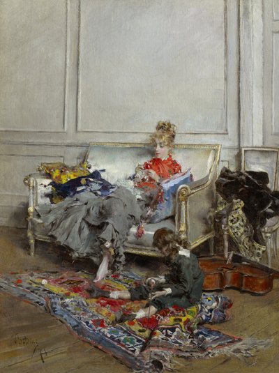 Młoda kobieta, szydełkowanie, 1875 autorstwa Giovanni Boldini
