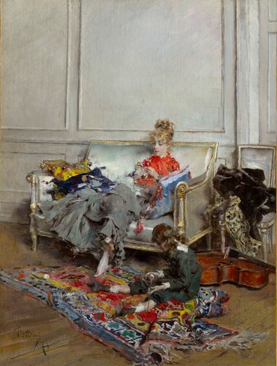 Młoda kobieta szydełkująca autorstwa Giovanni Boldini