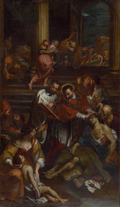 Św. Karol Boromeusz wśród ofiar dżumy, druga połowa XVII wieku.. autorstwa Giovanni Bonatti