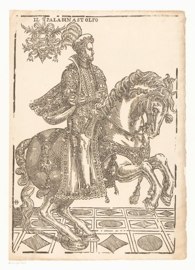 Astolfo na koniu Il paladin Astolfo (tytuł na obiekcie) autorstwa Giovanni Britto