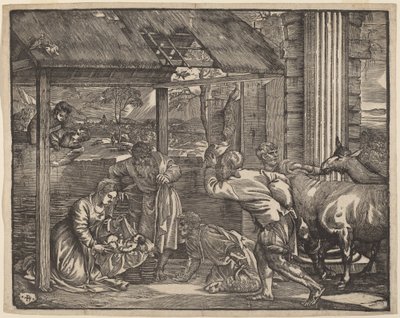 Adoracja pasterzy autorstwa Giovanni Britto after Titian