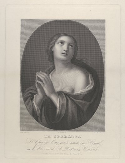 Kobieca personifikacja Nadziei patrząca w górę ze złożonymi rękami i lewym ramieniem..., ca. 1835-81. autorstwa Giovanni Buonafede