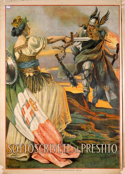Pierwsza wojna światowa, zasubskrybuj pożyczkę, ilustracja Giovanni Capranesi autorstwa Giovanni Capranesi