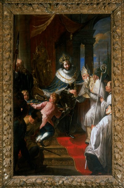 Święty Ludwik Francji wręcza Święty Cierń Beato Bartłomiejowi z Breganze autorstwa Giovanni Carboncino