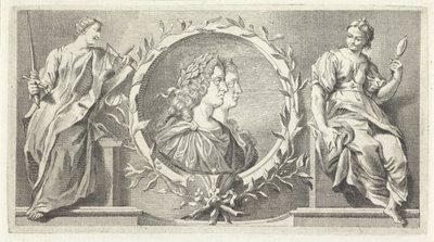 Kartusz z laureatem mężczyzną i kobietą autorstwa Giovanni Cattini (attributed to)