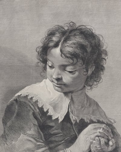 Chłopiec z koronkowym kołnierzykiem trzymający w rękach owoc, 1743. autorstwa Giovanni Cattini