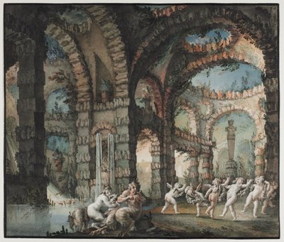 Rodzina satyrów z tańczącymi cherubinami, ok. 1775-76 (akwarela i praca pędzlem z grafitem i gwaszem) autorstwa Giovanni David
