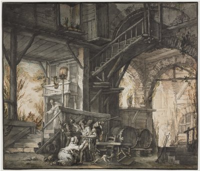 Scena teatralna, ok. 1775-1776 (akwarela i praca pędzlem z grafitem i gwaszem) autorstwa Giovanni David