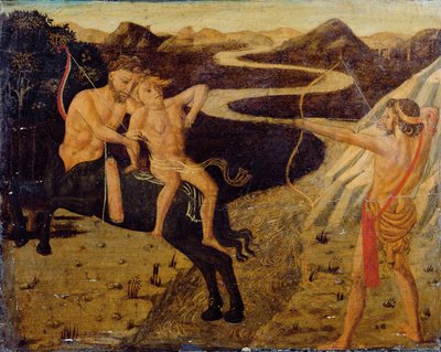 Panel Cassone: Herkules ratujący Deianeirę przed Nessus autorstwa Giovanni Di Ser Giovanni Guidi