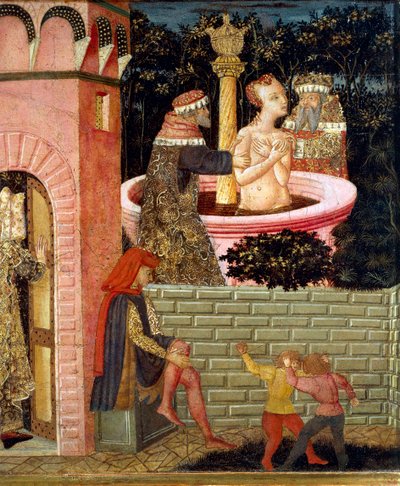 Historie Susanne, ok. 1450, przedni panel malowanej skrzyni, Giovanni di Ser Giovanni, znany jako Lo Scheggia (1406-1486), tempera na drewnie Szczegół autorstwa Giovanni Di Ser Giovanni Lo Scheggia Guidi