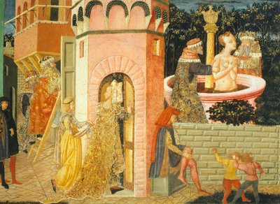Historie Susanne, ok. 1450, prawa strona malowanej skrzyni autorstwa Giovanniego di Ser Giovanni, znanego jako Lo Scheggia (1406-1486), tempera na desce, Szczegół autorstwa Giovanni Di Ser Giovanni Lo Scheggia Guidi