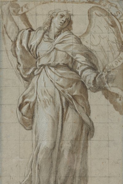 Anioł stojący trzymający zwój 1614. autorstwa Giovanni Domenico Caresana