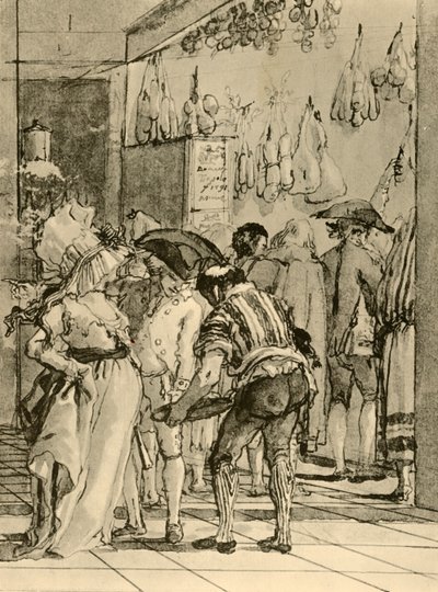 Sklep z wędzonymi wyrobami, 1791, 1928 autorstwa Giovanni Domenico Tiepolo