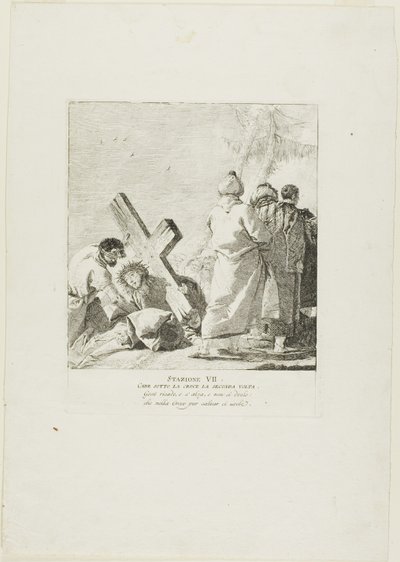 Chrystus upada pod krzyżem po raz drugi, płyta siódma z Drogi Krzyżowej autorstwa Giovanni Domenico Tiepolo
