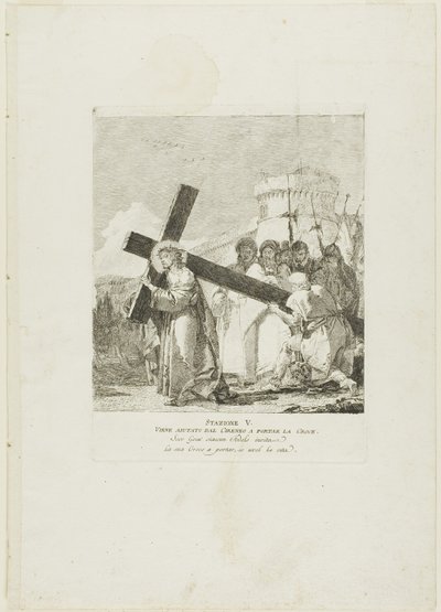 Szymon z Cyreny pomaga Chrystusowi, płyta piąta z Drogi Krzyżowej autorstwa Giovanni Domenico Tiepolo