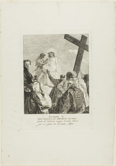 Chrystus zostaje odarty z szat, płyta dziesiąta z Drogi Krzyżowej autorstwa Giovanni Domenico Tiepolo