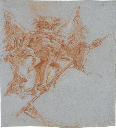 Chronos na chmurach; verso: studium draperii autorstwa Giovanni Domenico Tiepolo