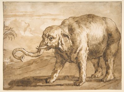 Słoń w krajobrazie autorstwa Giovanni Domenico Tiepolo