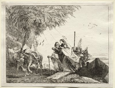 Ucieczka do Egiptu: Święta Rodzina, wysiadanie autorstwa Giovanni Domenico Tiepolo