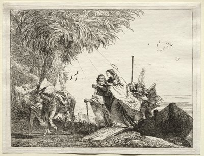 Ucieczka do Egiptu: Święta Rodzina, wysiadanie. autorstwa Giovanni Domenico Tiepolo
