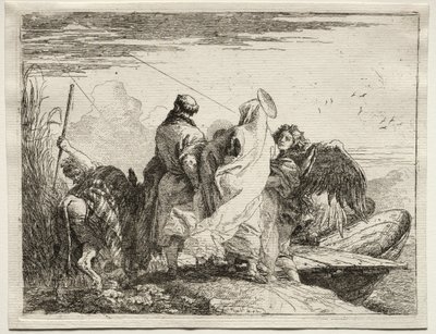Ucieczka do Egiptu: Święta rodzina opuszcza brzeg. autorstwa Giovanni Domenico Tiepolo