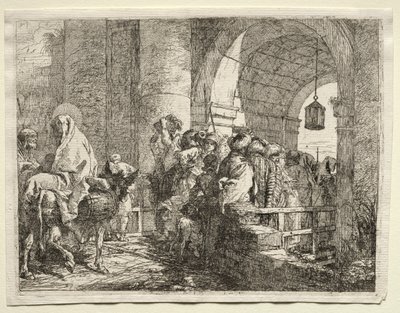 Ucieczka do Egiptu: Święta Rodzina przechodząca pod łukiem. autorstwa Giovanni Domenico Tiepolo