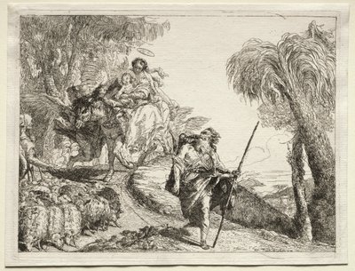 Ucieczka do Egiptu: Święta Rodzina i Stado Owiec autorstwa Giovanni Domenico Tiepolo