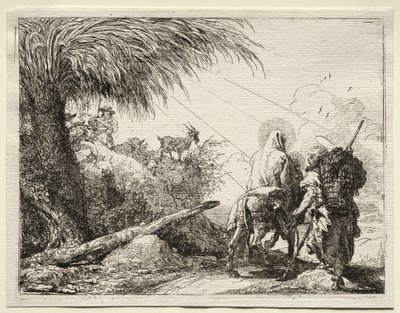 Ucieczka do Egiptu: Święta Rodzina i Palma autorstwa Giovanni Domenico Tiepolo